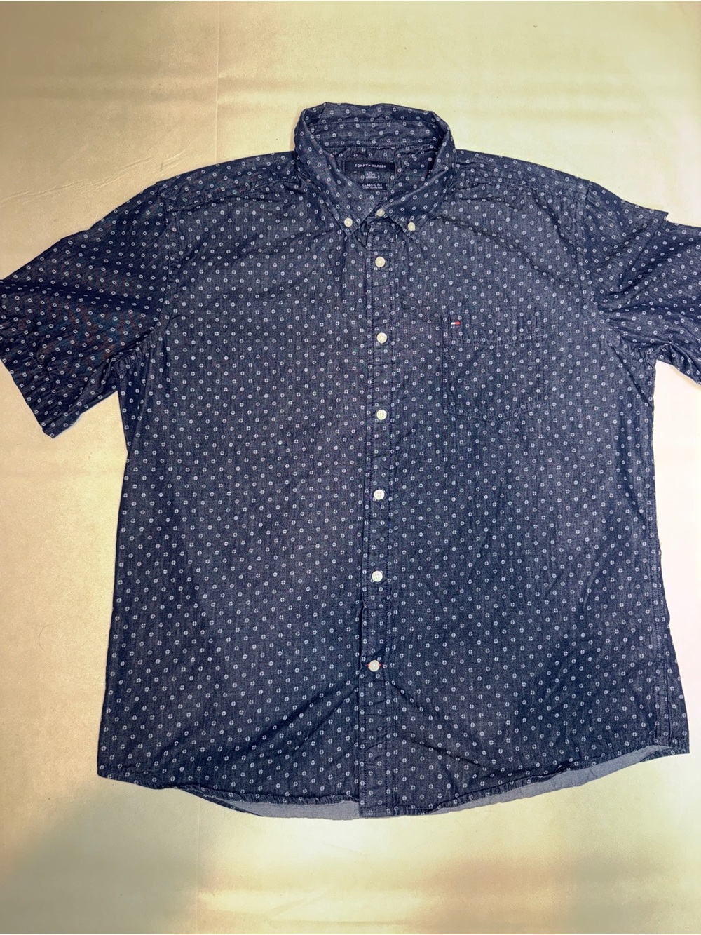 Tommy Hilfiger Navy Short-Sleeve Button-Down Shirt with Micro Dot Print